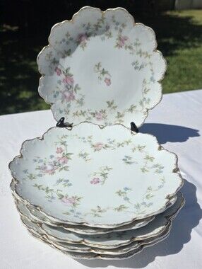 Set of 6 Antique Rosenthal RC Malmaison Bavaria 9" Plates Pink Roses Gold Trim